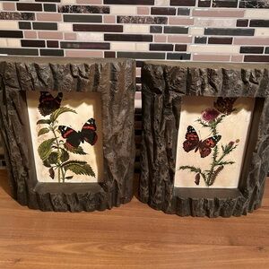 Vintage Rustic Dark Brown Butterfly Wall Art Pair